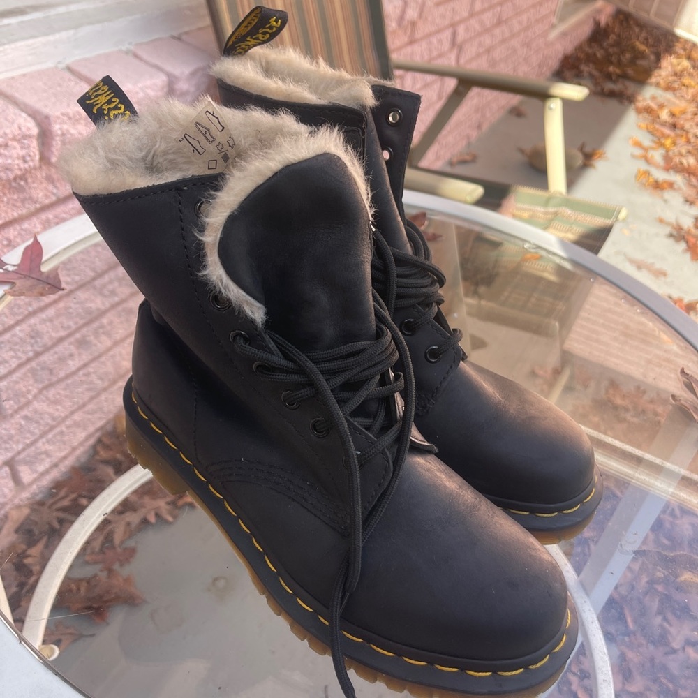 Dr. Martens Black Fur-Lined Combat Boots